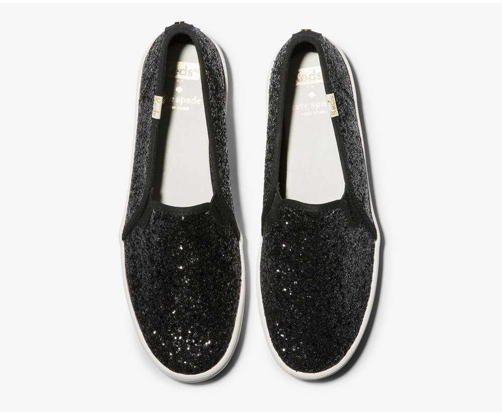 Slip Ons Keds Femme Noir - Kate Spade New York Double Decker Glitter - 970-CDALTX